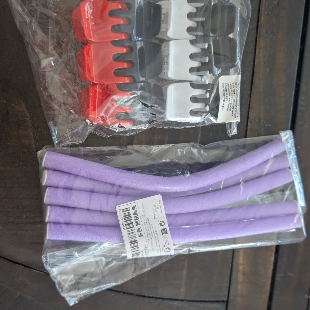 Purple Foam Hair Rollers and Hair Clips Set